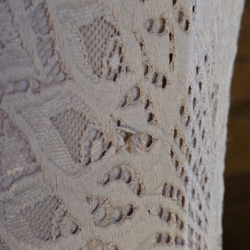 White House Black Market WHBM Cream Lace Overlay Cap Sleeve Stretch Top - Picture 2 of 5